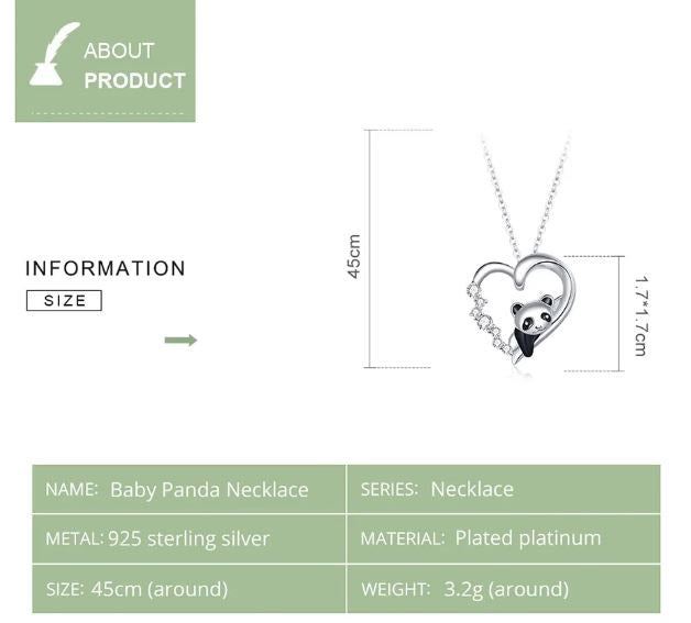 Necklace For Women Pendant Baby Panda 925 Sterling Silver