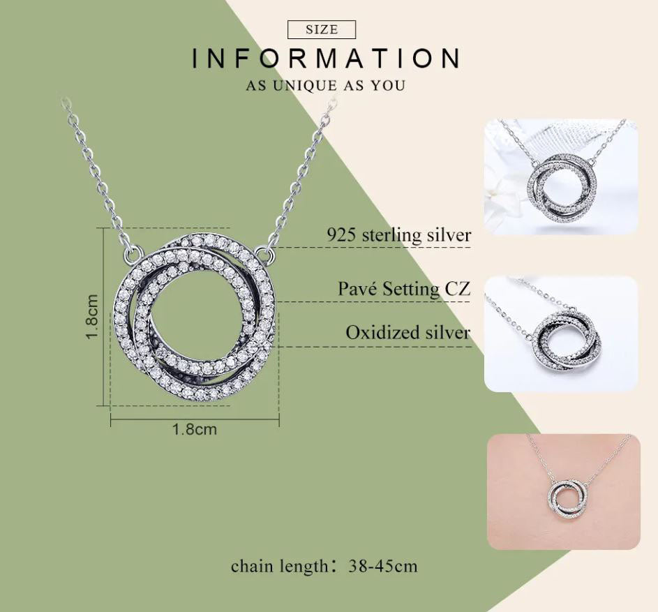 925 Sterling Silver Stacked Circle Necklace Cubic Zirconia Clear