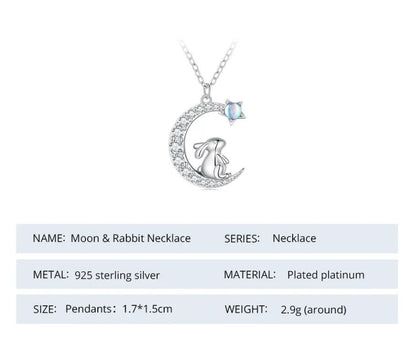 925 Sterling Silver Crescent Moon  Necklace Cubic Zirconia Clear