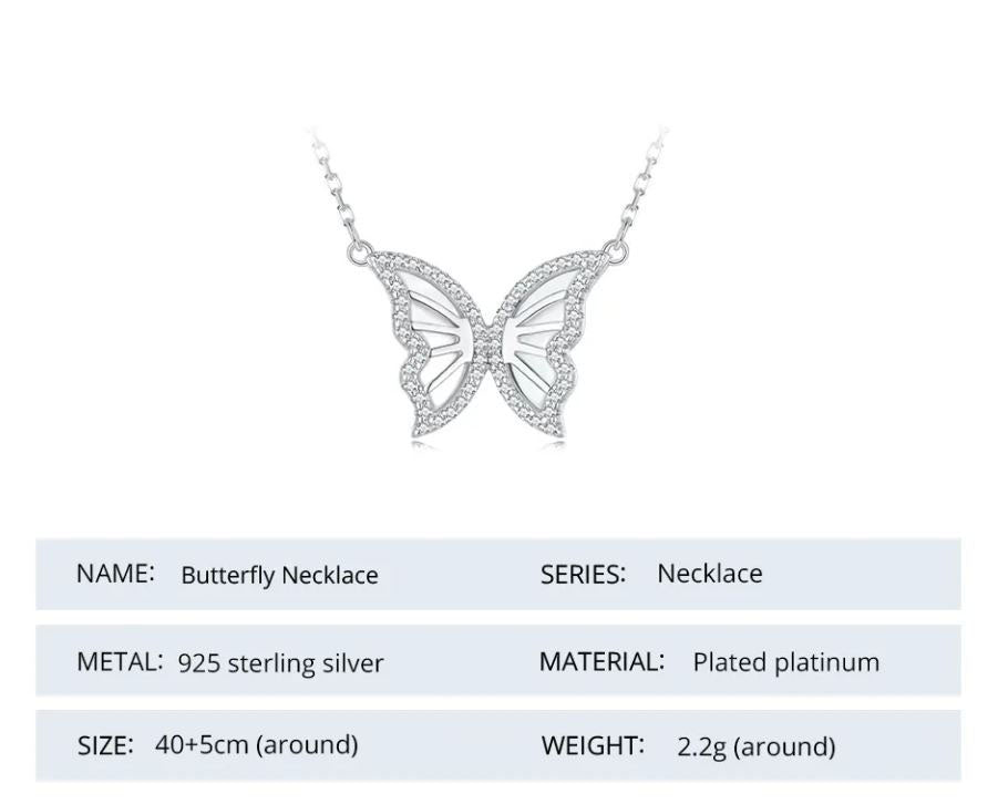 925 Sterling Silver Butterfly  Necklace Cubic Zirconia Clear