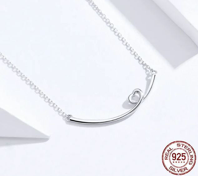 Link Chain Necklace Sterling Silver Pendant Heart Smile