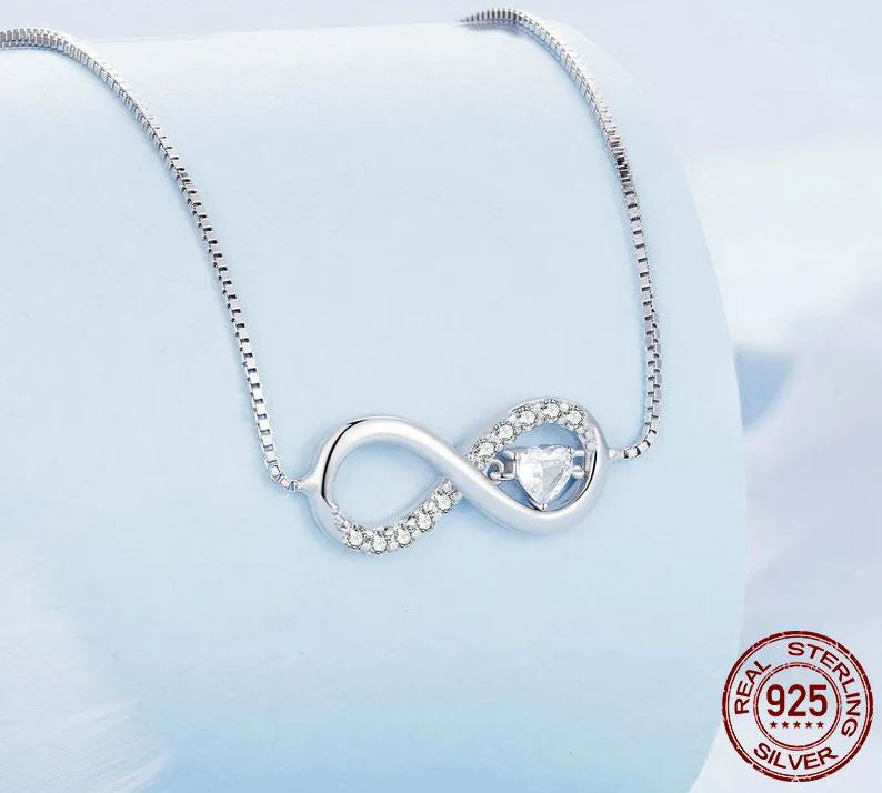 Love Family Forever Necklace Pendant Clear Infinity Sterling Silver