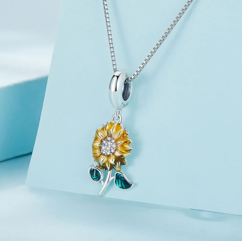 925 Sterling Silver Sunflower  Necklace  Yellow