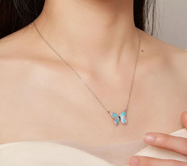 Pendant Necklace Turquoise  Butterfly  Sterling Silver
