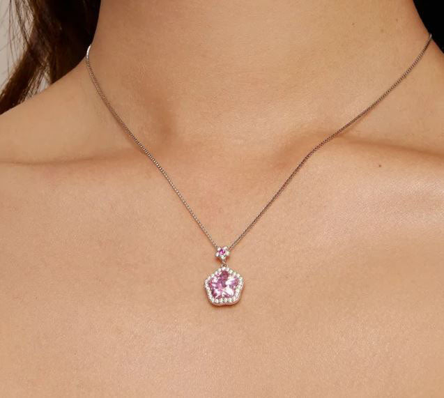 925 Sterling Silver Little Star Necklace Cubic Zirconia Pink