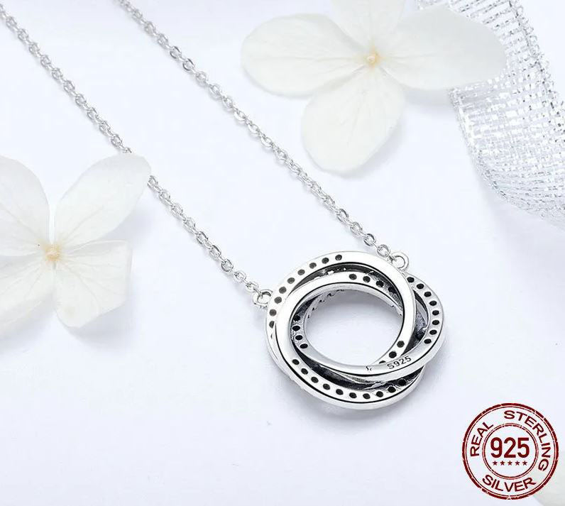 Pendant Necklace Clear Stacked Circle Sterling Silver