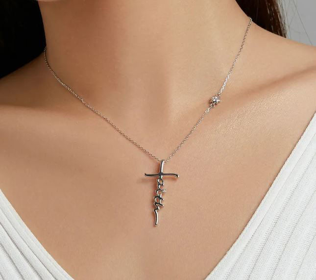 Pendant Necklace Clear Cross Sterling Silver