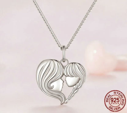 Pendant Necklace Link Chain Mother and Daughter Sterling Silver