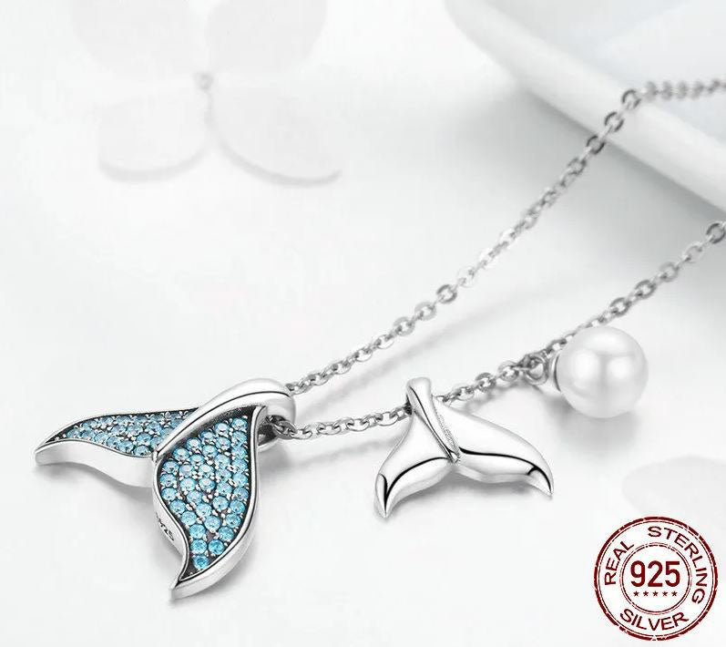 Pendant Necklace Blue Mermaid Tail Sterling Silver