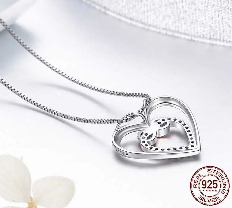 Pendant Necklace Rose Gold Double Heart Sterling Silver