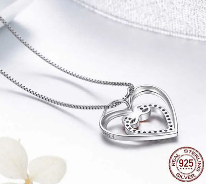 Pendant Necklace Rose Gold Double Heart Sterling Silver