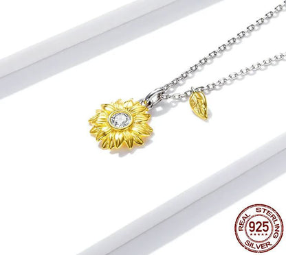 Pendant Necklace Gold  Sunflower  Sterling Silver