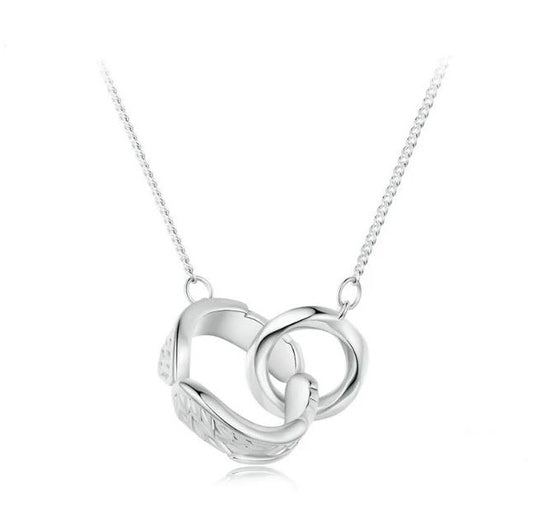 Sterling Silver Necklace For Women Double Circle Angel Wing
