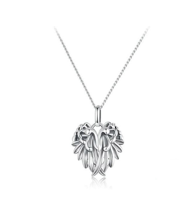 Feather  Necklace 925 Sterling Silver Guardian Wings Pendant Heart