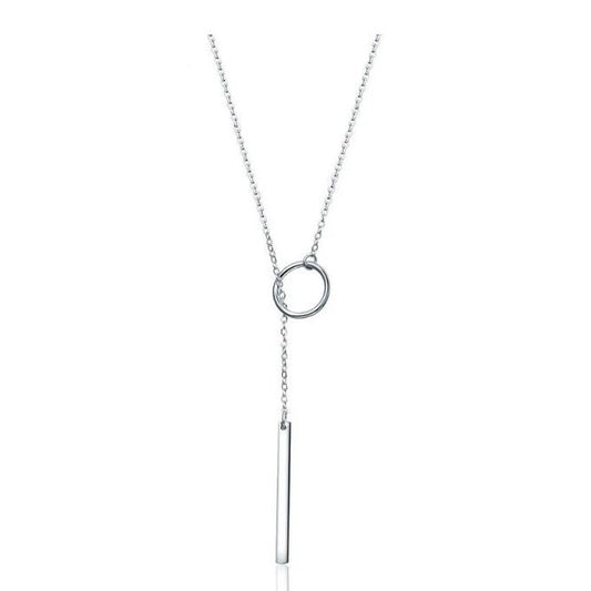 925 Sterling Silver Bar Necklace with circle Pendant