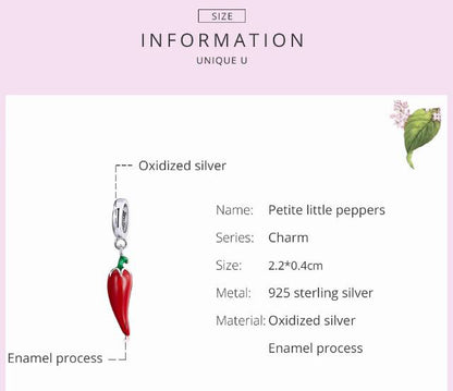 Charm For Women Enamel Petite Little Pepper 925 Sterling Silver