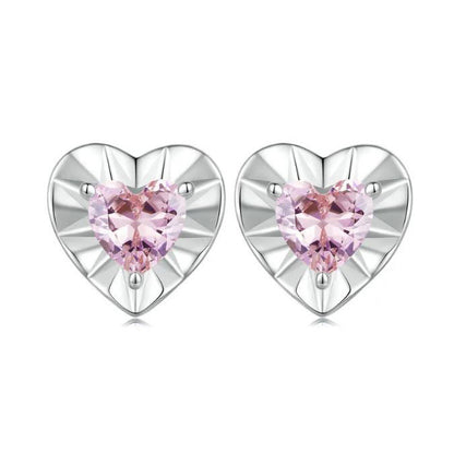pink heart earrings in sterling silver studs cubic zirconia
