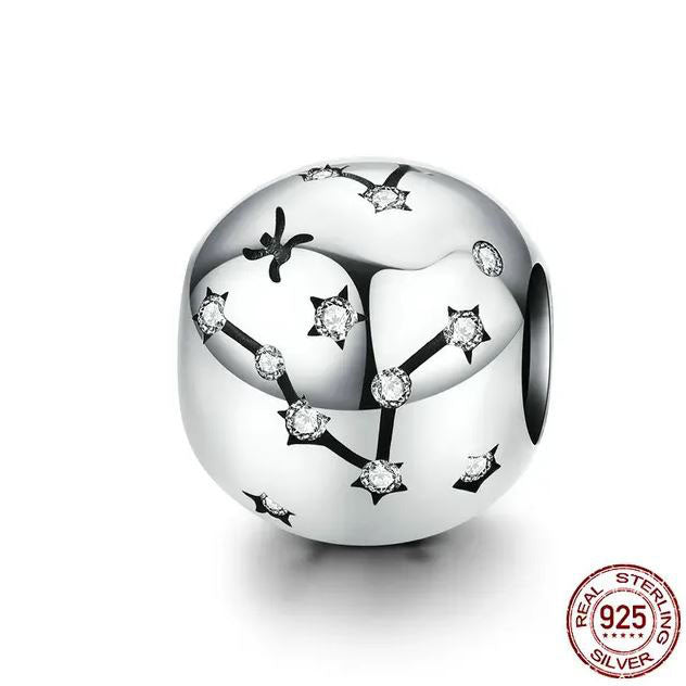 925 Sterling Silver Zodiac Sign Charm Twelve Constellations Star 