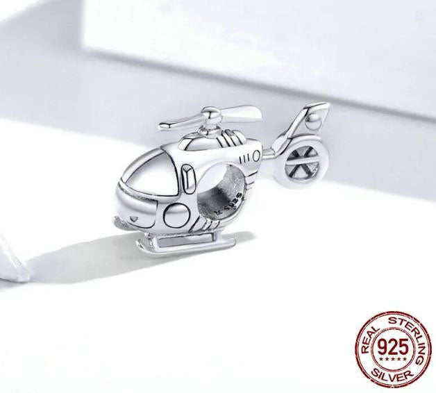 Charm For Women Plane Little Helicopter 925 Sterling Silver