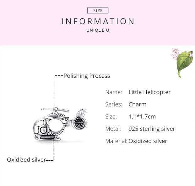 925 Sterling Silver Little Helicopter Charm  