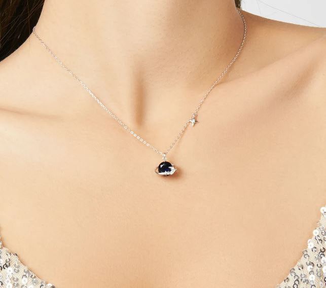 Blue Planet Necklace Star Moon Pendant Sterling Silver