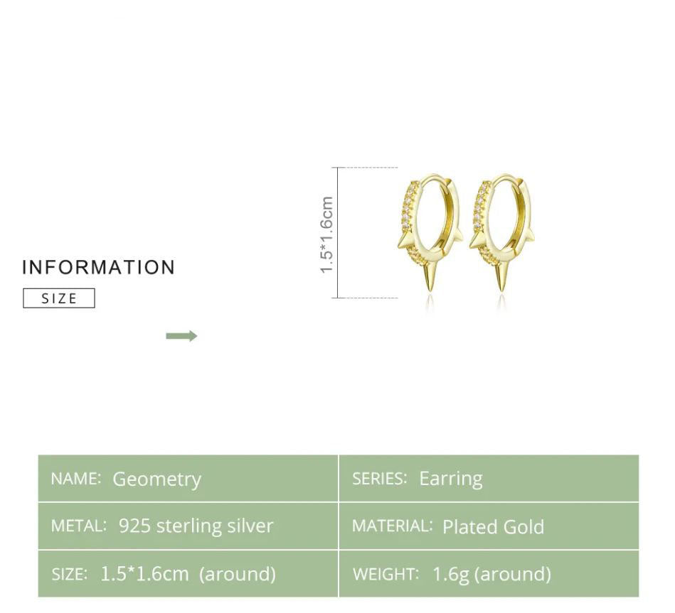 925 Sterling Silver Hoop Earrings Cubic Zirconia Gold