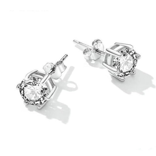 Clear round stud earrings cubic zirconia sterling silver