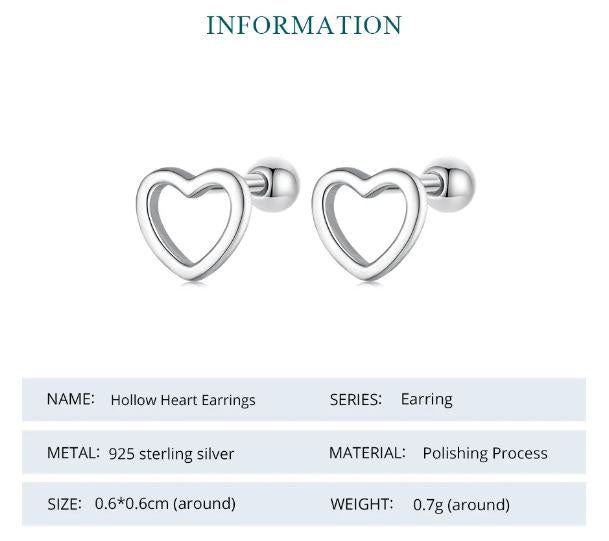 Stud Earrings Push Back Love Heart