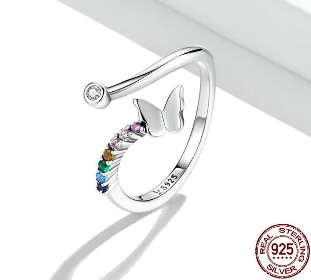 925 Sterling Silver Butterfly Ring For Women Multi Colour