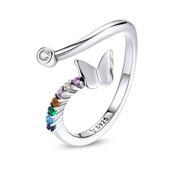 Butterfly Ring Rainbow Adjustable Multi Colour