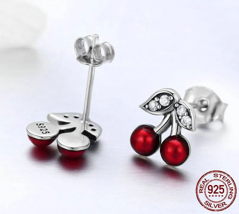 Stud Earrings Cherry Red Fruit