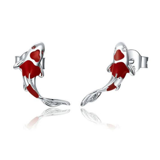 Fish earrings red studs