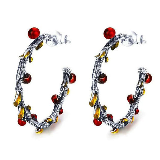 Autumn earrings c hoop red and yellow tree leaves
