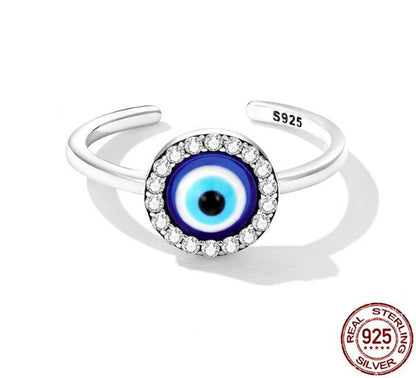 925 Sterling Silver Devil Eye  Ring Cubic Zirconia Blue