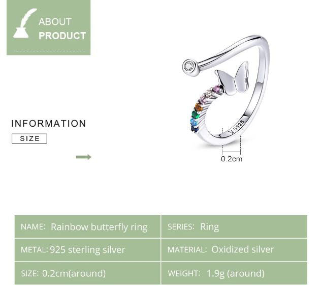 Ring For Women Rainbow Butterfly 925 Sterling Silver
