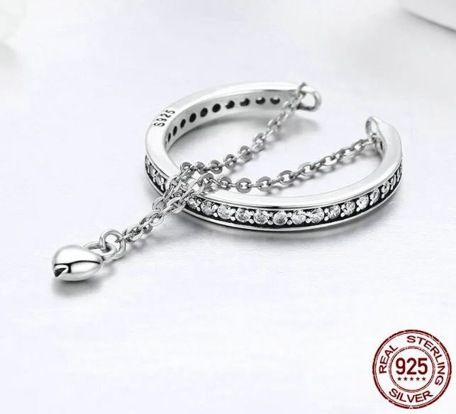 Double Layer Ring Clear Heart Sterling Silver