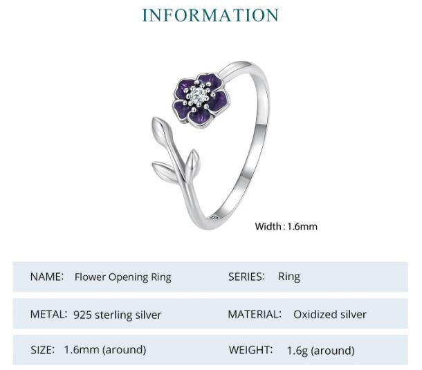 Ring For Women Enamel Flower 925 Sterling Silver