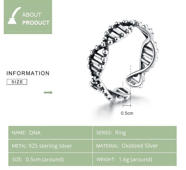  Ring Sterling Silver Beads DNA Spiral