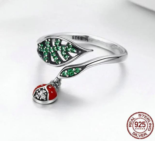 925 Sterling Silver Ladybug Ring For Women Green