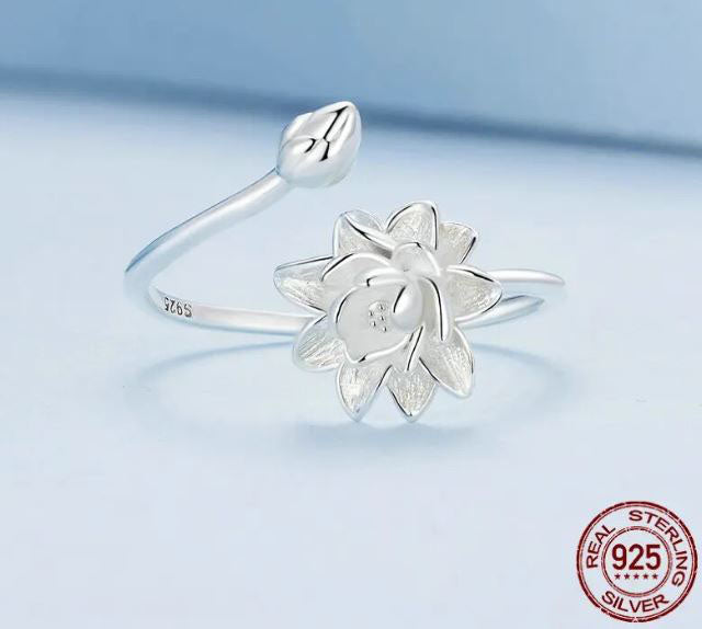 Ring For Women Flower Lotus 925 Sterling Silver
