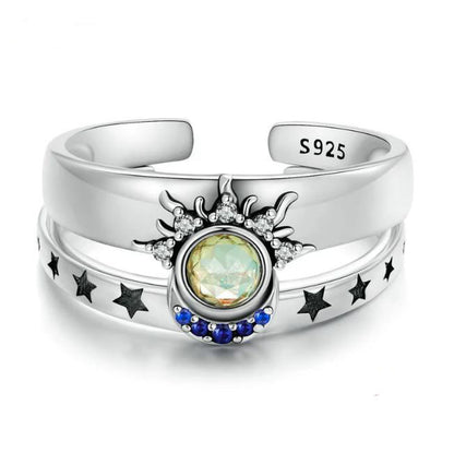 Colourful Ring 925 Sterling Silver Sun Open Adjustable