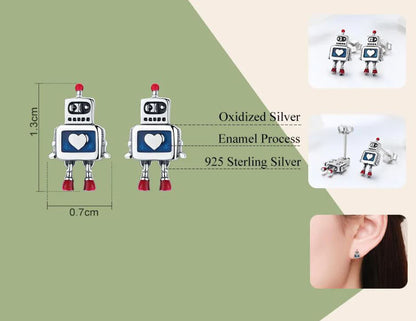 Robot Earrings Heart Stud