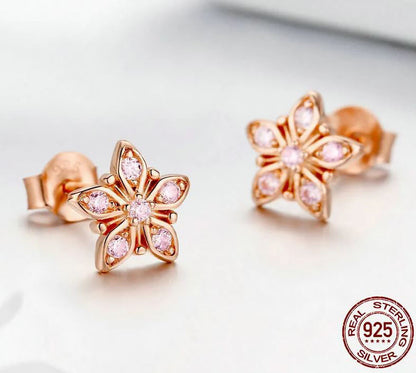 Rose Gold Earrings Stud Flower Sakura