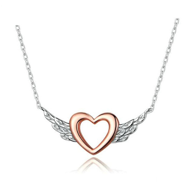 Rose Gold Necklace Heart Pendant Wings