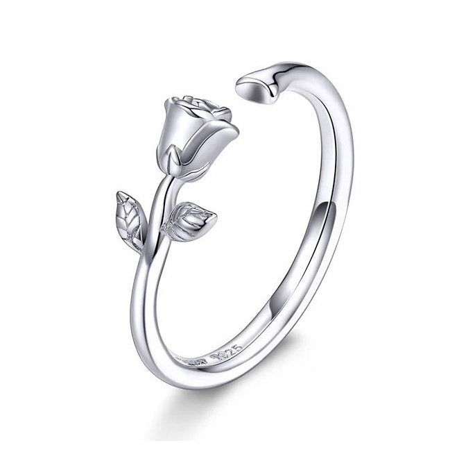 sterling silver Rose Ring Flower open Adjustable