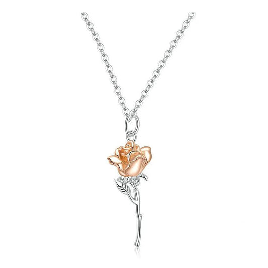 925 Sterling Silver Rose  Necklace Pendant Rosegold