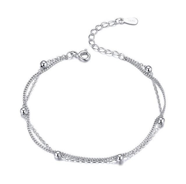 Sterling Silver Bracelet For Women Round Beads Double Layer