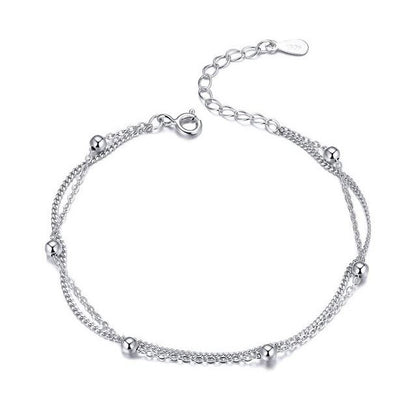 Sterling Silver Double Layer Bracelet For Women Round Beads 