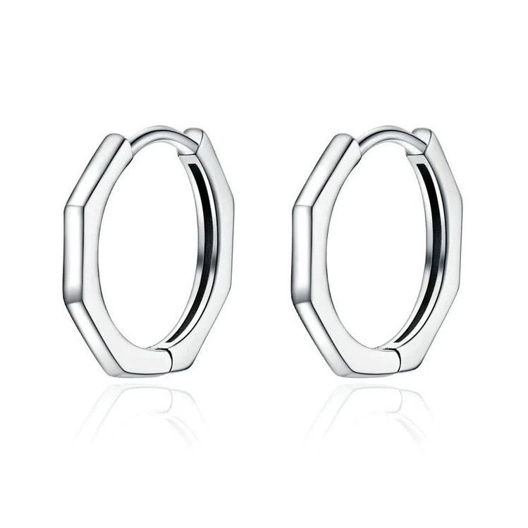 925 Sterling Silver Hoop Earrings Heptagon Round