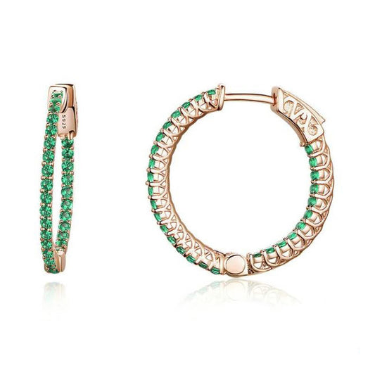 Green Hoop Earrings Rose Gold For Women Sterling Silver 
